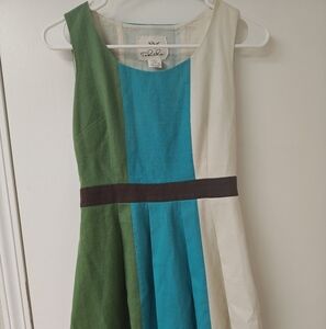 Talbots One Shoulder Dress in Green, Blue, and Cream